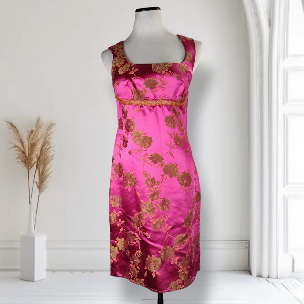 Vintage Y2K Tessuto Pink Floral Jacquard Sheath Dress Made USA Size 6 Cocktail